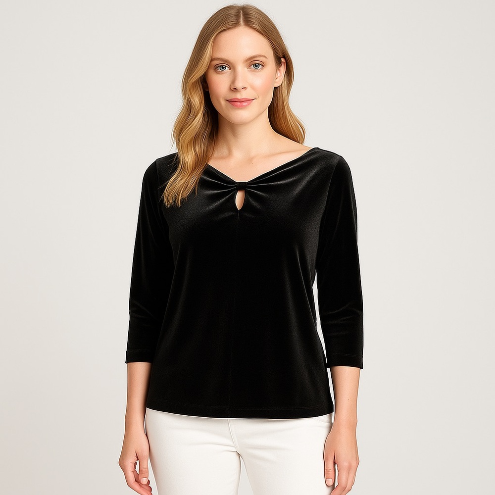 Lands’ End Black Velvet Keyhole Top – Size L (14–16)